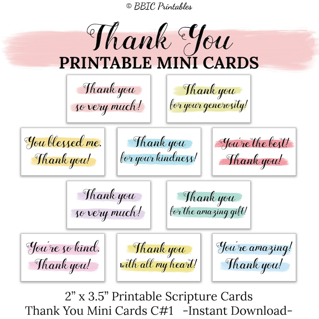 Thank You Printable Mini Cards -C1- Instant Download, Watercolor within Thank You Note Cards Free Printable Small