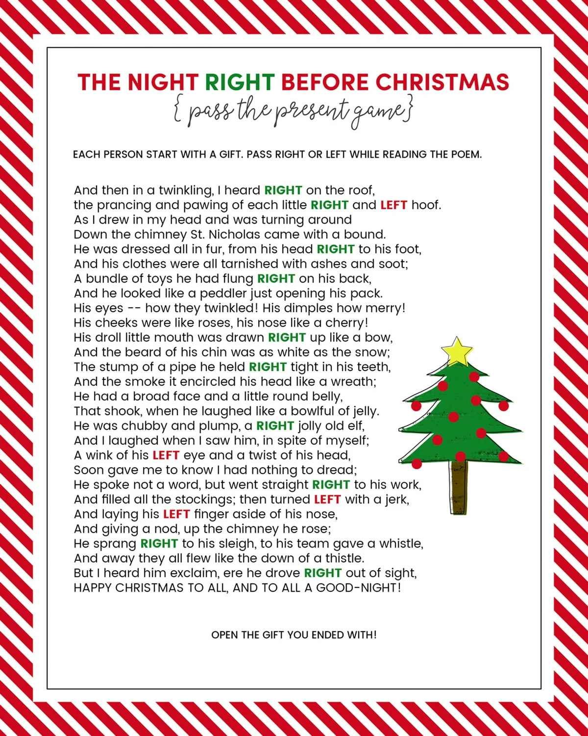 The Left Right Christmas Game {With Story + Print}| Lil&amp;#039; Luna with Twas The Night Before Christmas Left Right Game Free Printable