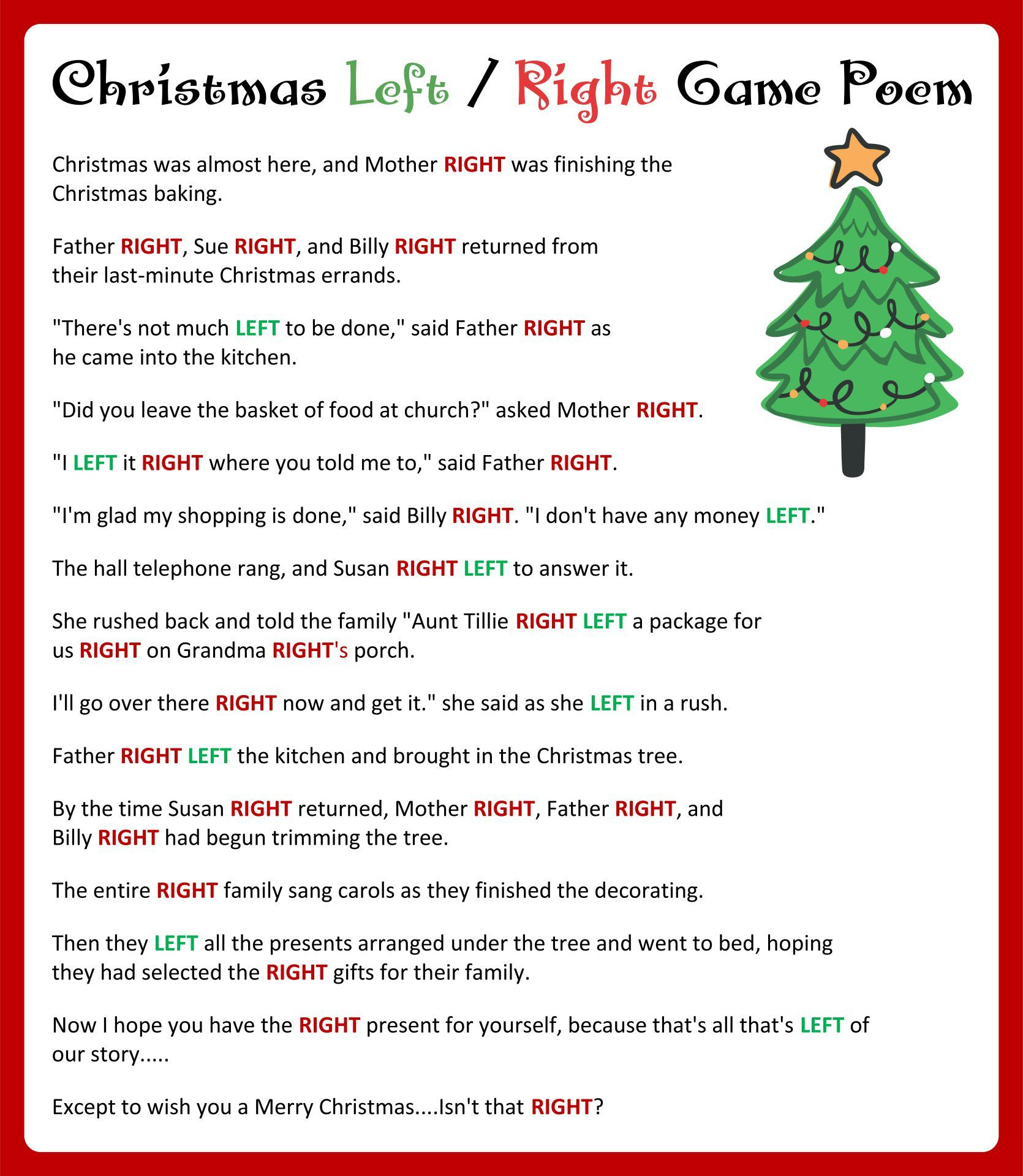 The Left Right Christmas Story in Free Printable Left And Right Christmas Game
