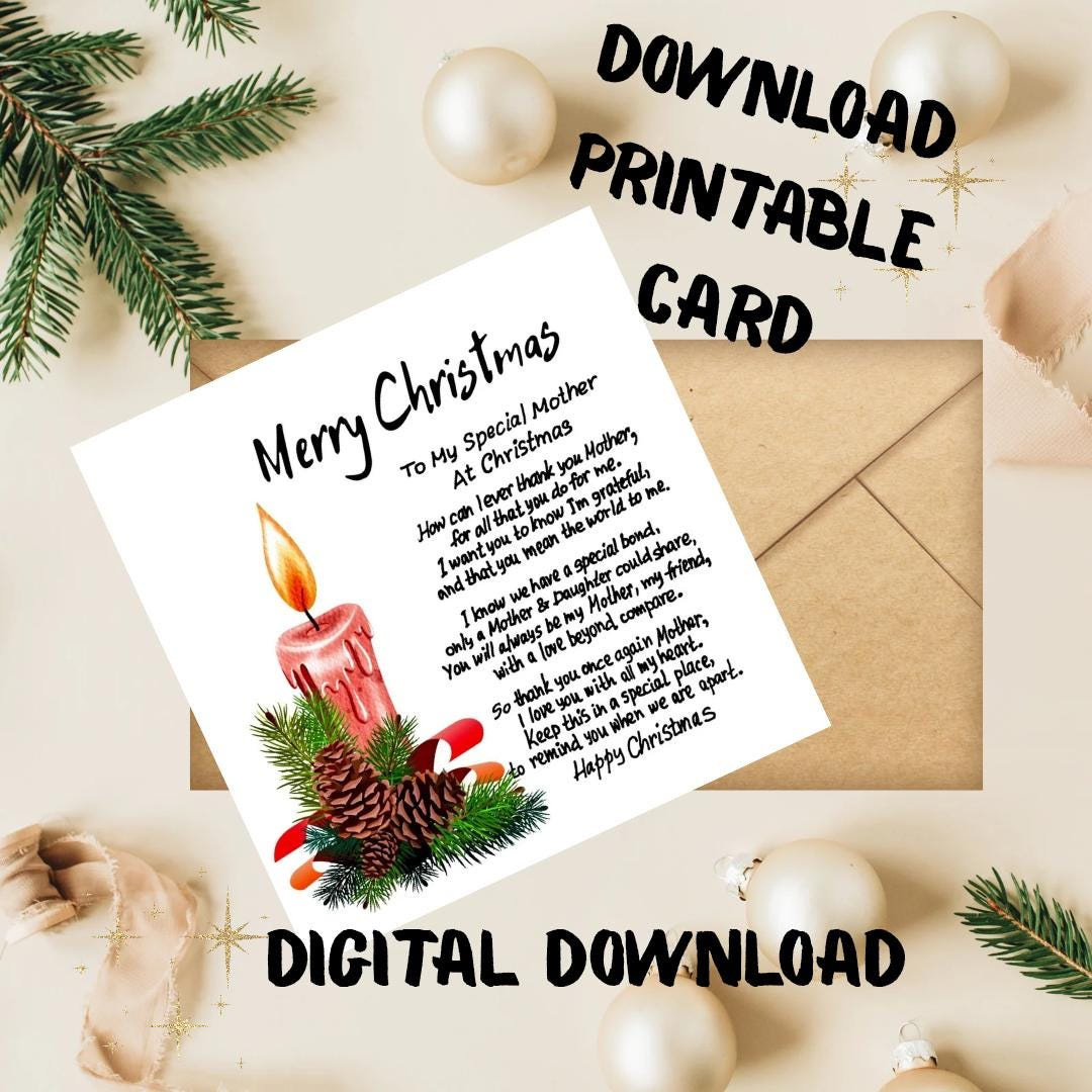 To My Special Mother At Christmas Card Print. Christmas Message pertaining to Printable Christmas Card For Mother