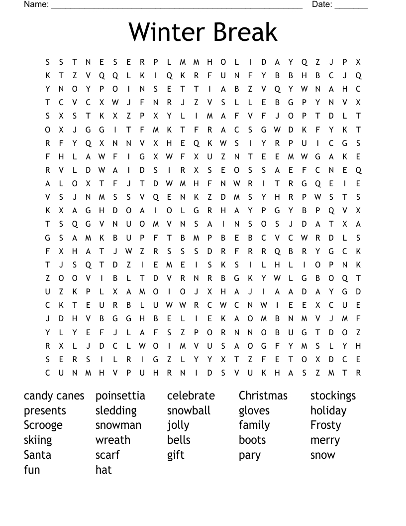 Winter Break Word Search - Wordmint regarding Winter Holiday Word Search Printable
