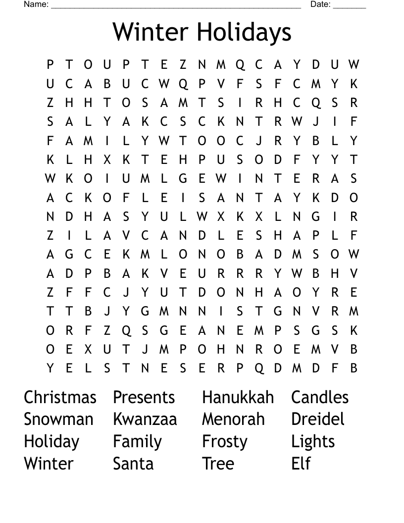 Winter Holidays Word Search - Wordmint regarding Winter Holiday Word Search Printable