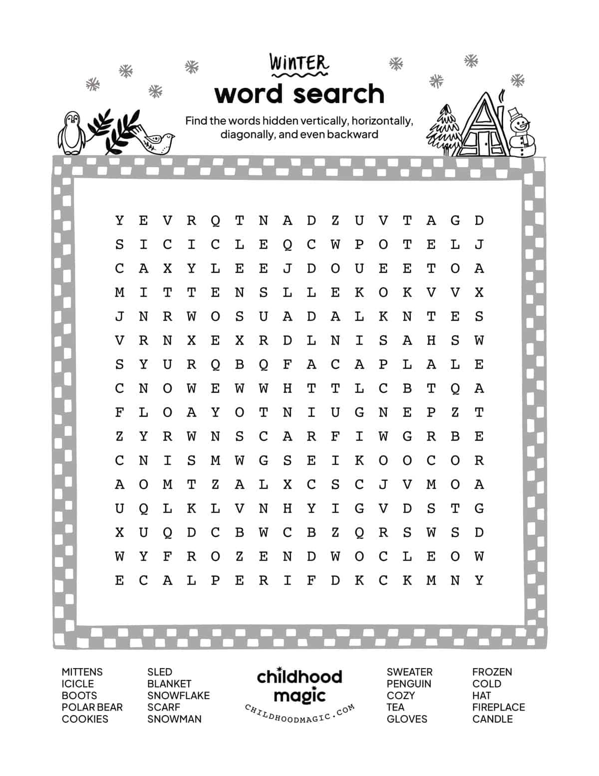 Winter Word Search - Childhood Magic throughout Winter Holiday Word Search Printable Free