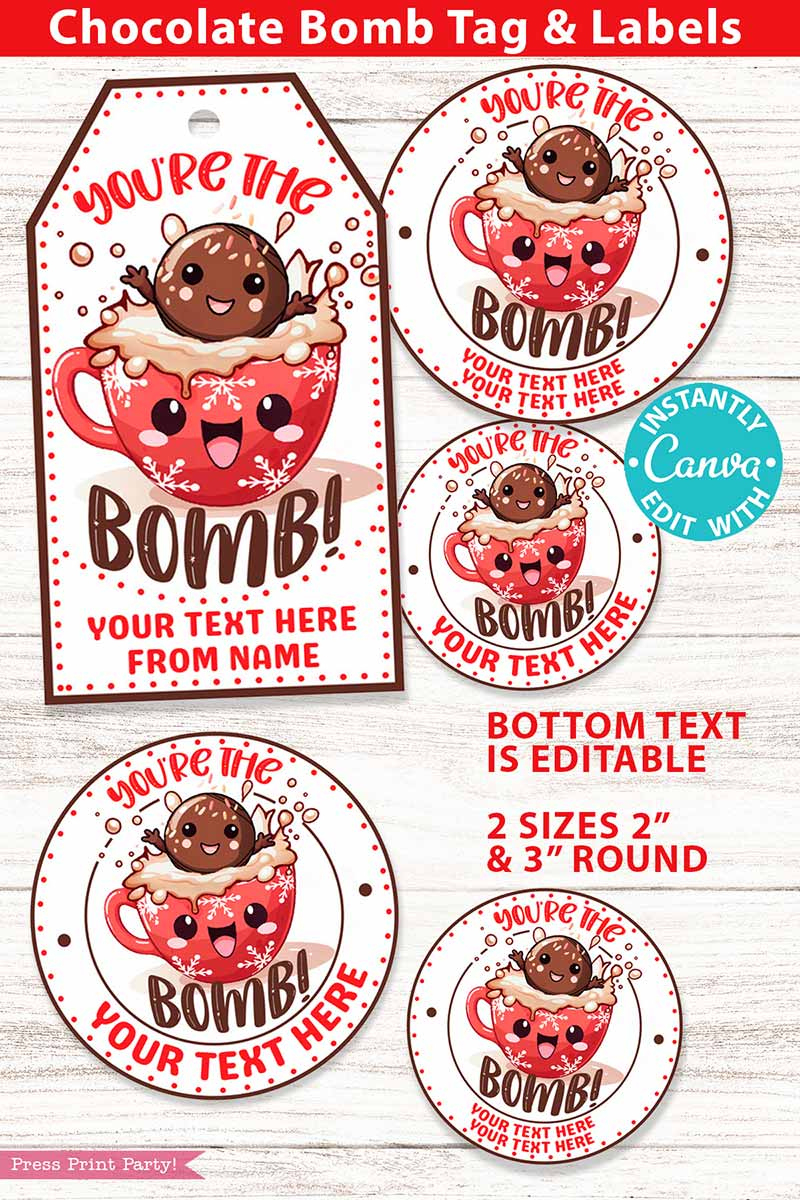 You&amp;#039;Re The Bomb Christmas Hot Chocolate Bomb Tags - Press Print in Free Printable Hot Cocoa Bomb Tags Christmas