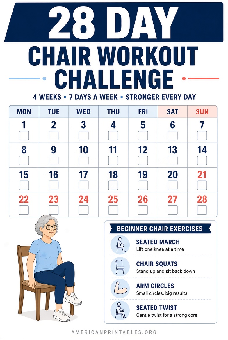 28 Day Chair Workout Challenge Free Printable (1)
