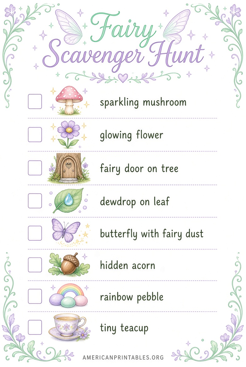 Free Fairy Scavenger Hunt Printables for Kids (1)