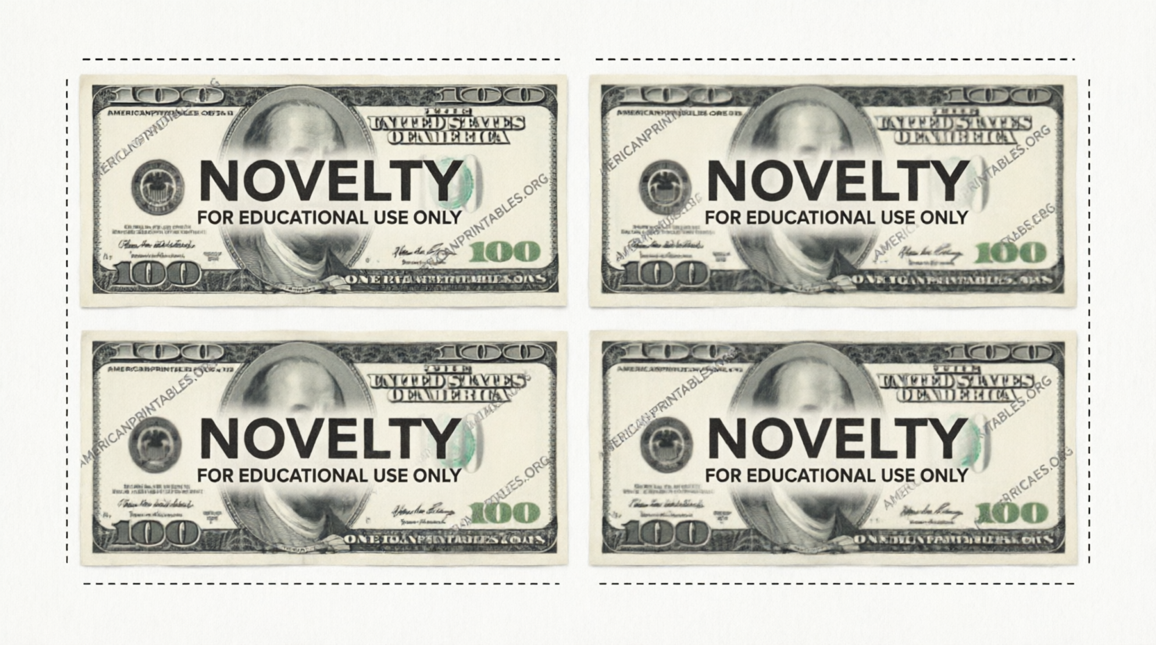 Free Printable 100 Dollar Bill for Kids & Classroom Use (4)