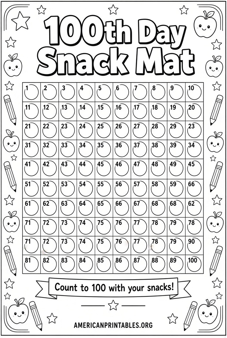 Free Printable 100th Day Snack Mat (1)