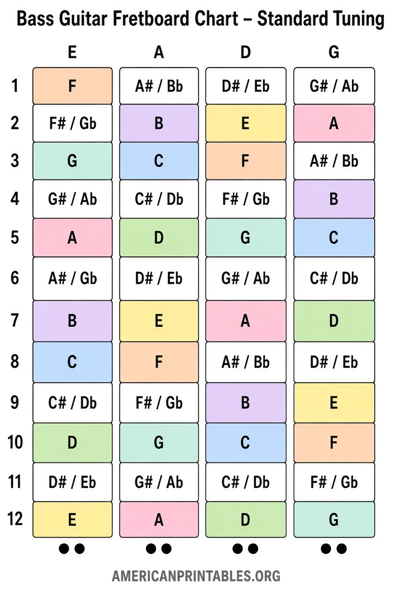 Free Printable Bass Guitar Fretboard Chart PDF (3)