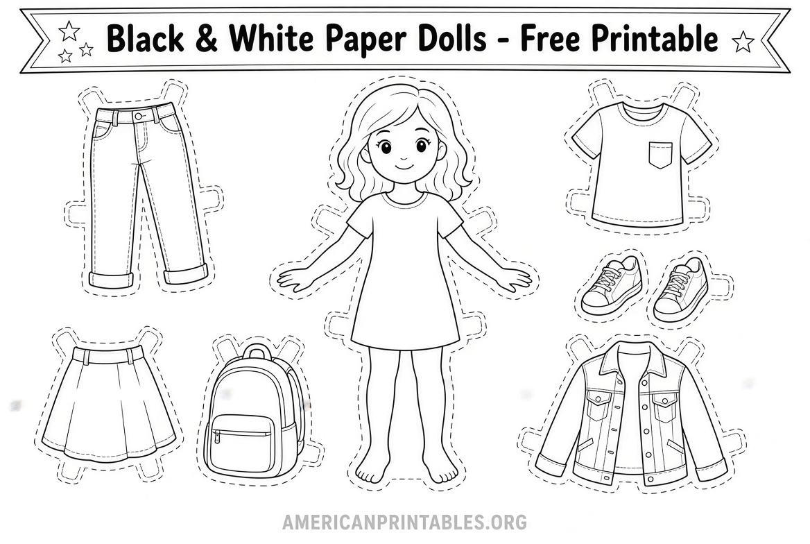 Free Printable Black & White Paper Dolls (1)