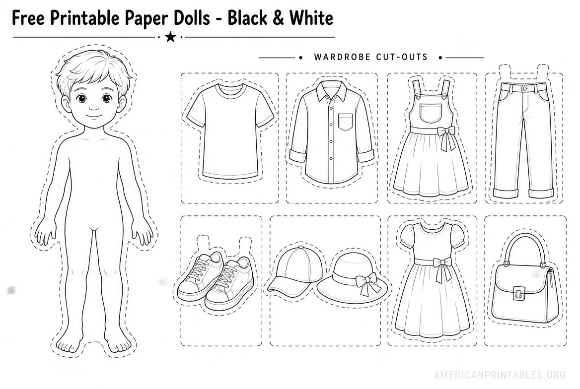 Free Printable Black & White Paper Dolls (2)