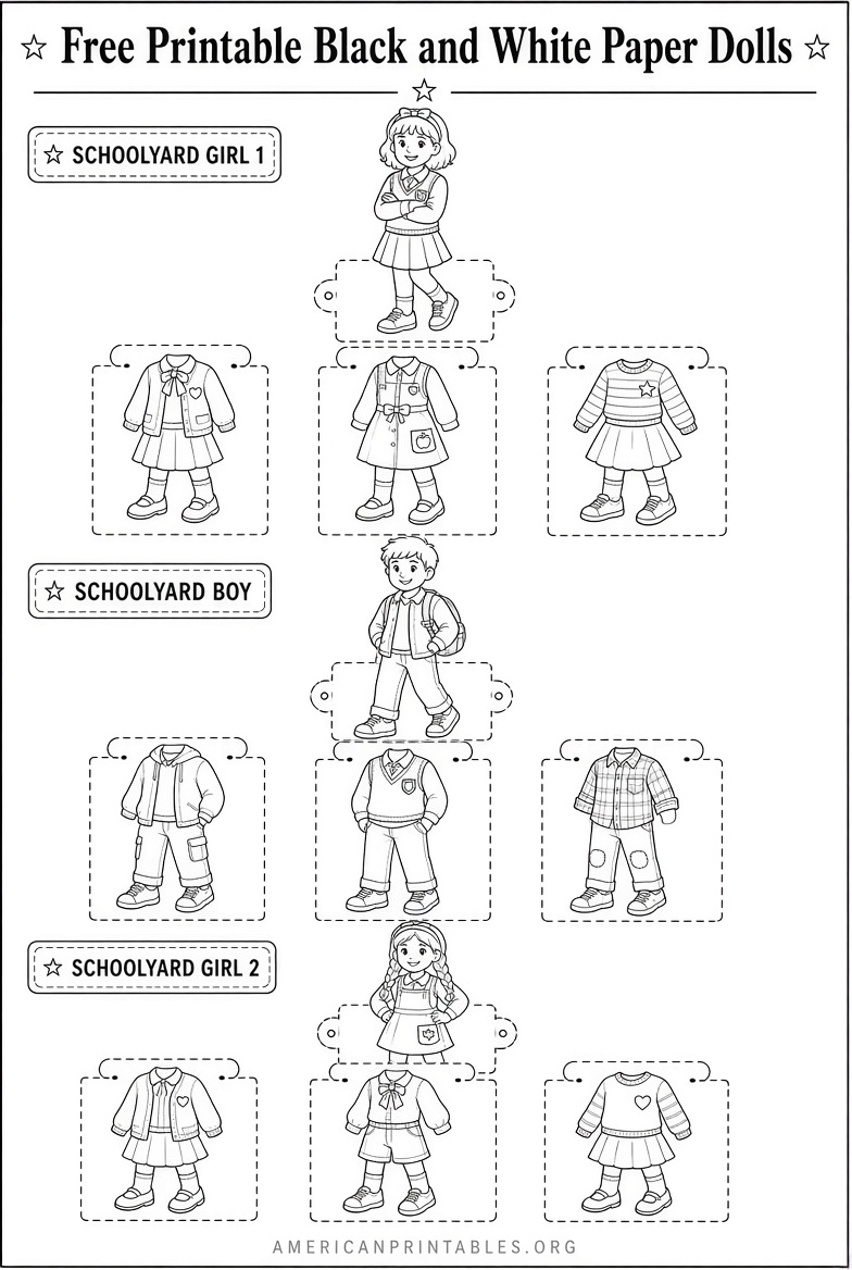 Free Printable Black & White Paper Dolls (3)