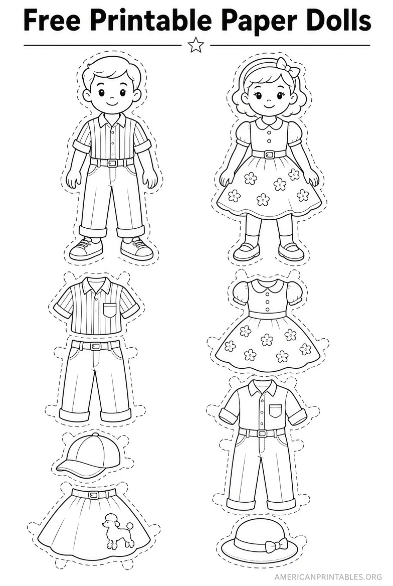 Free Printable Black & White Paper Dolls (4)