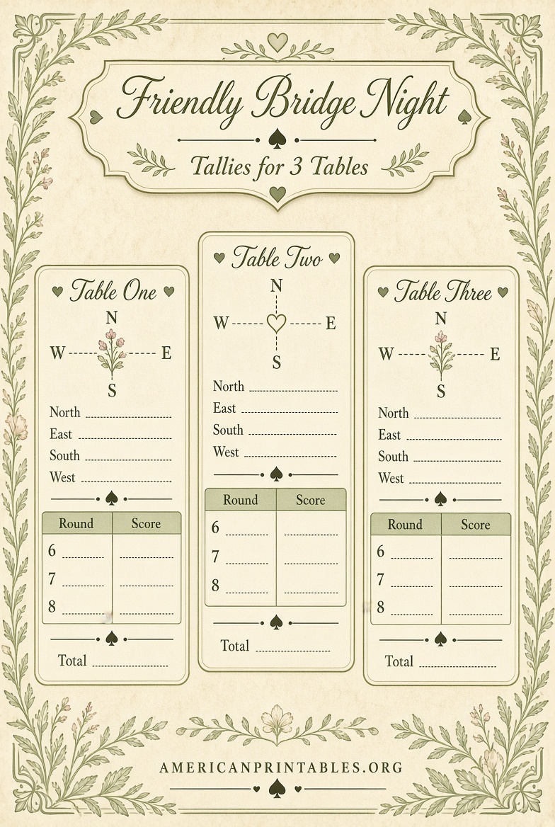 Free Printable Bridge Tallies for 3 Tables (3)