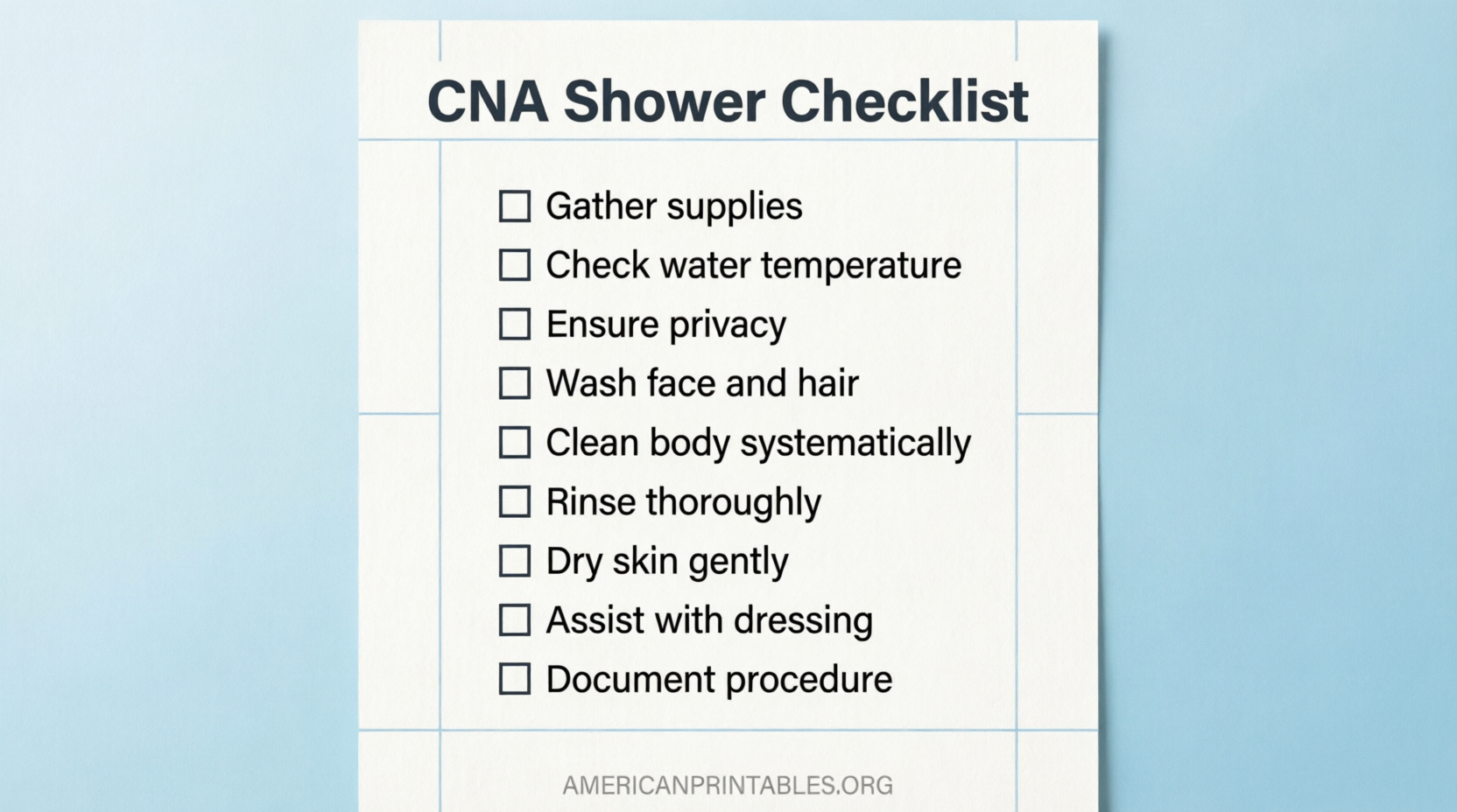 Free Printable CNA Shower Sheets for Skin Checks (1)