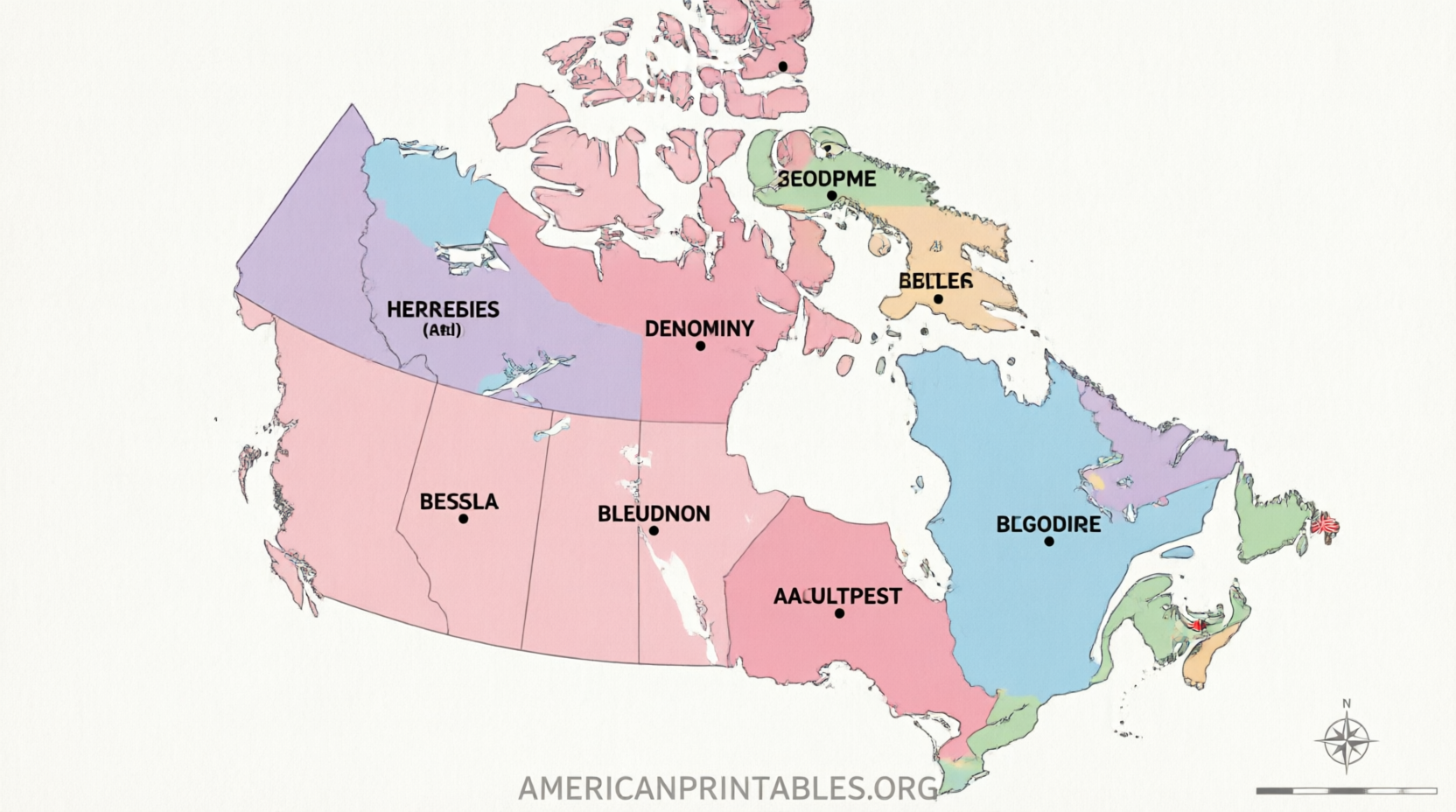 Free Printable Canada Map with Provinces & Capitals (1)