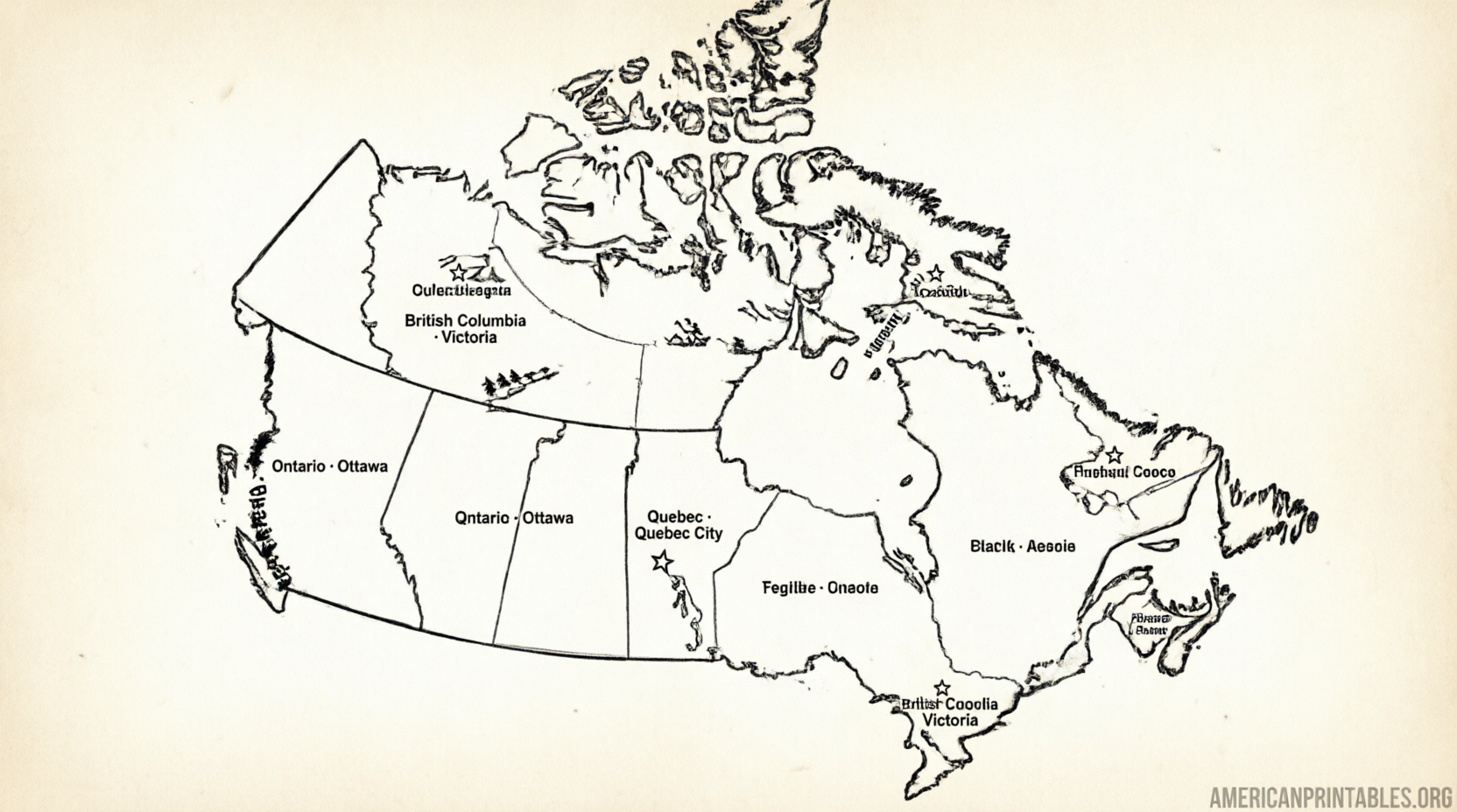 Free Printable Canada Map with Provinces & Capitals (2)