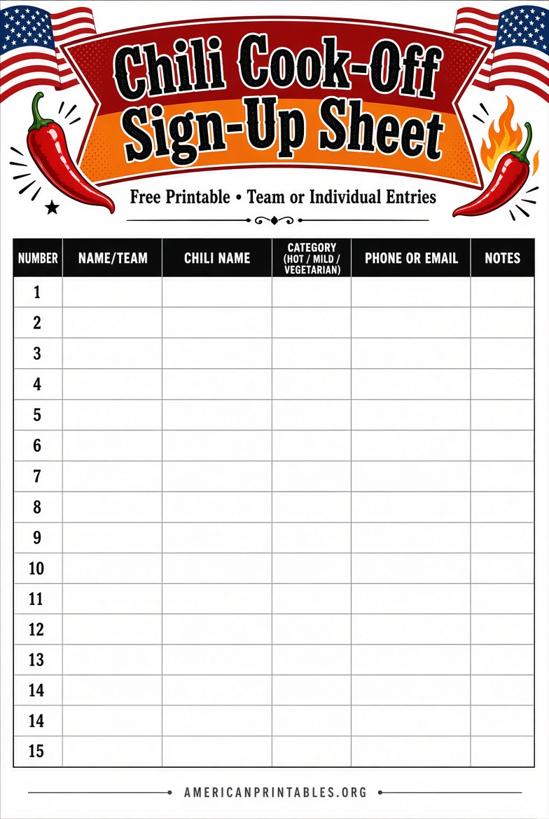 Free Printable Chili Cook Off Sign Up Sheet (1)