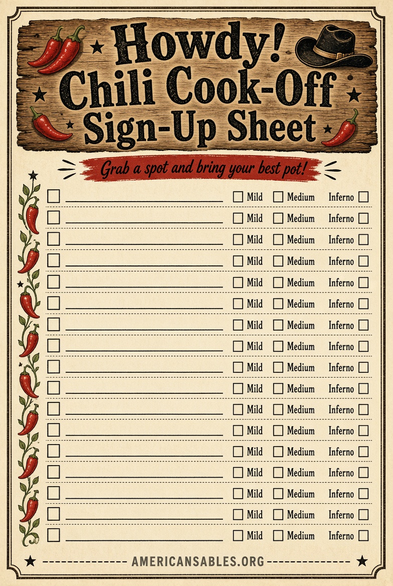 Free Printable Chili Cook Off Sign Up Sheet (2)
