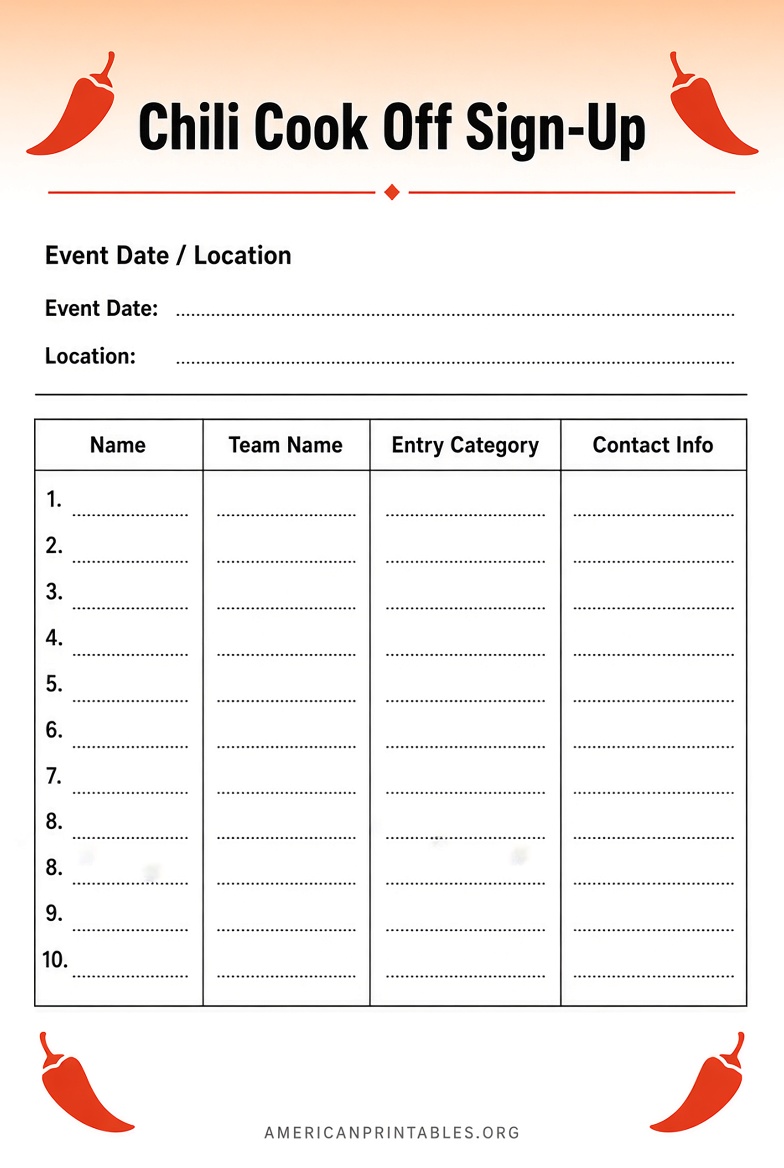 Free Printable Chili Cook Off Sign Up Sheet (3)