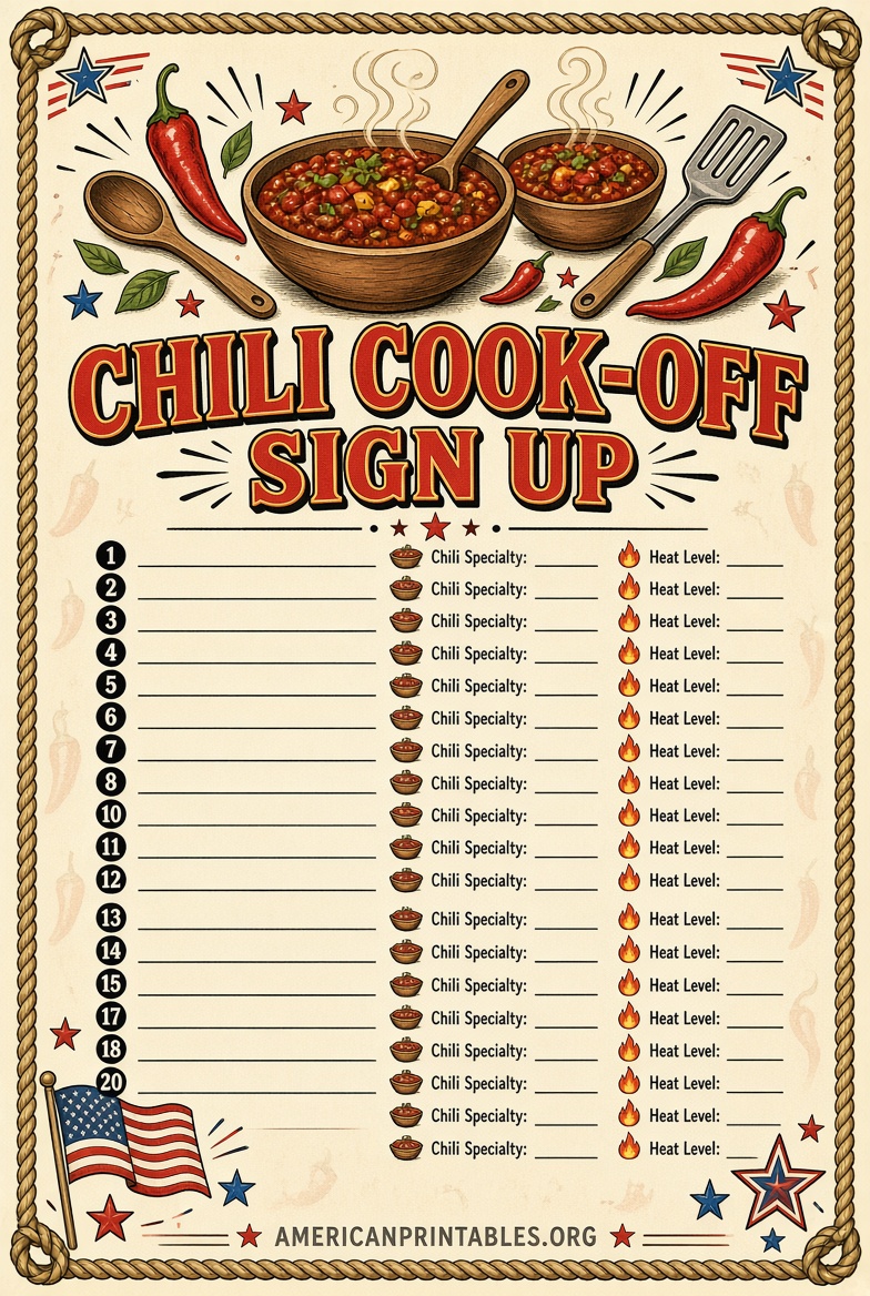 Free Printable Chili Cook Off Sign Up Sheet (4)