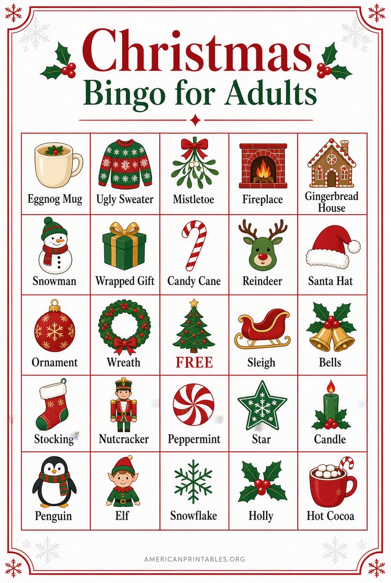 Free Printable Christmas Bingo for Adults (1)