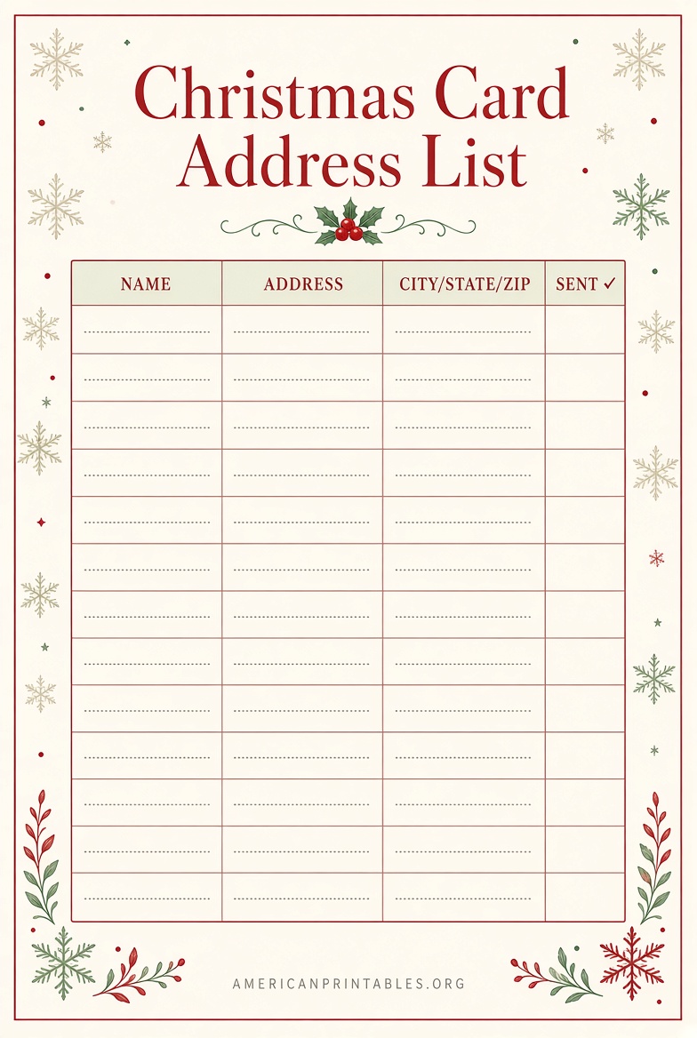 Free Printable Christmas Card Address List (1)