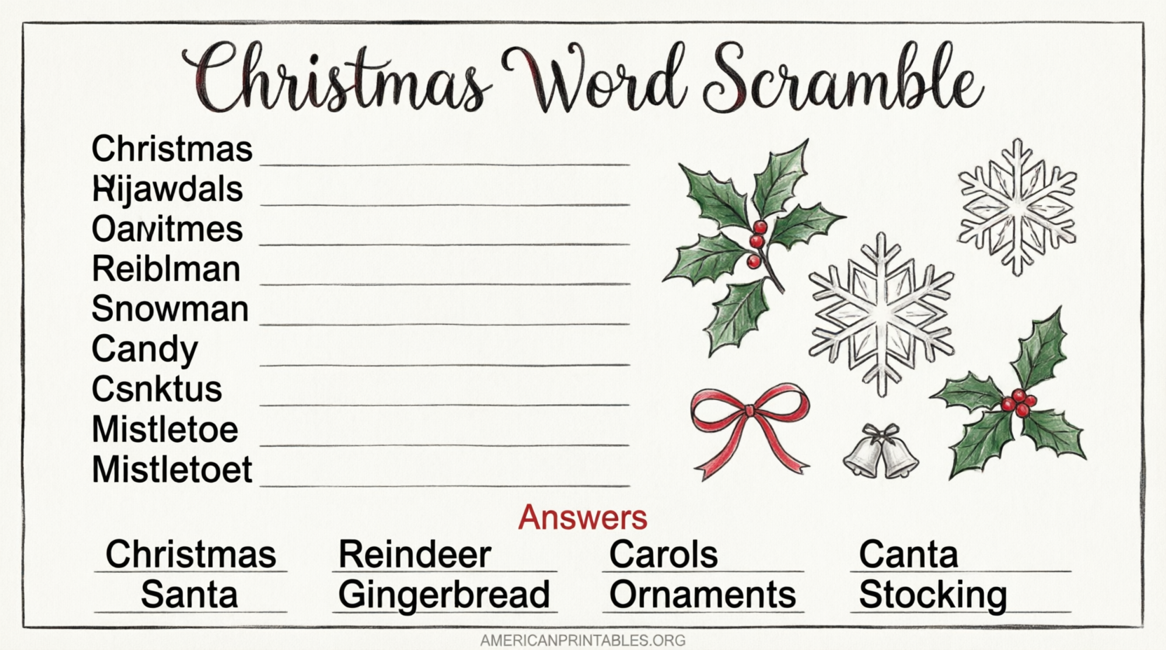 Free Printable Christmas Word Scramble With Answers (1)