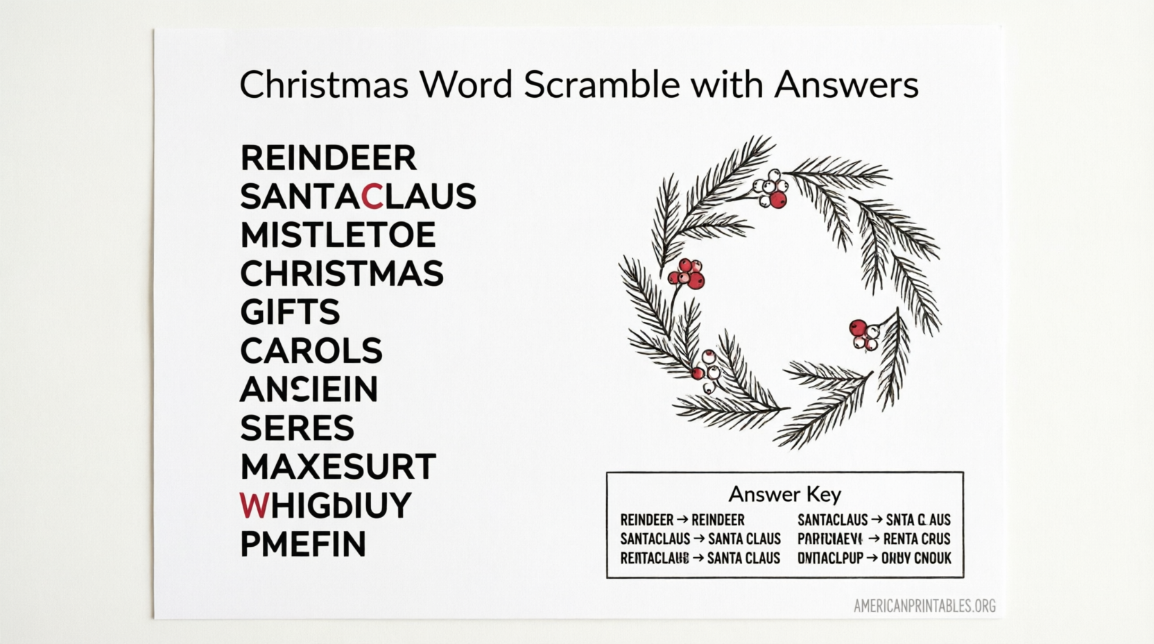 Free Printable Christmas Word Scramble With Answers (4)