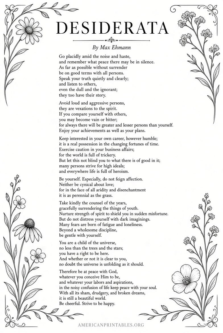 Free Printable Desiderata Poem Download Guide (1)