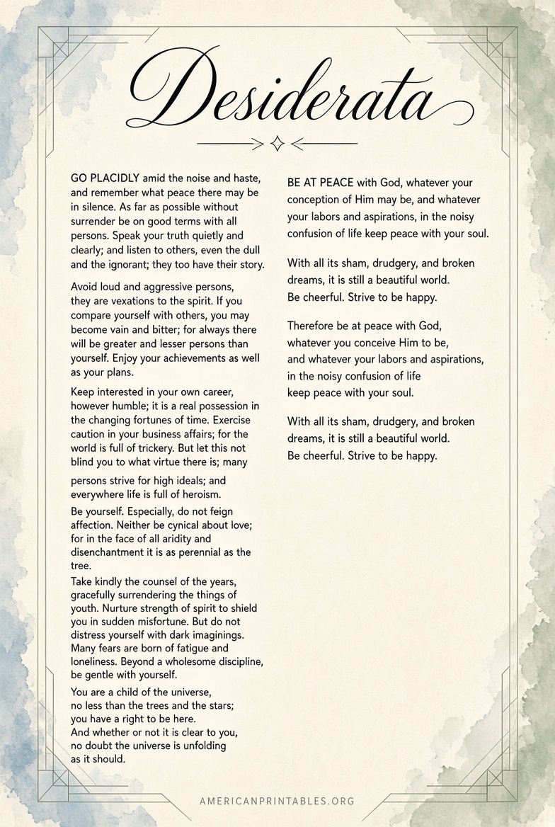Free Printable Desiderata Poem Download Guide (4)