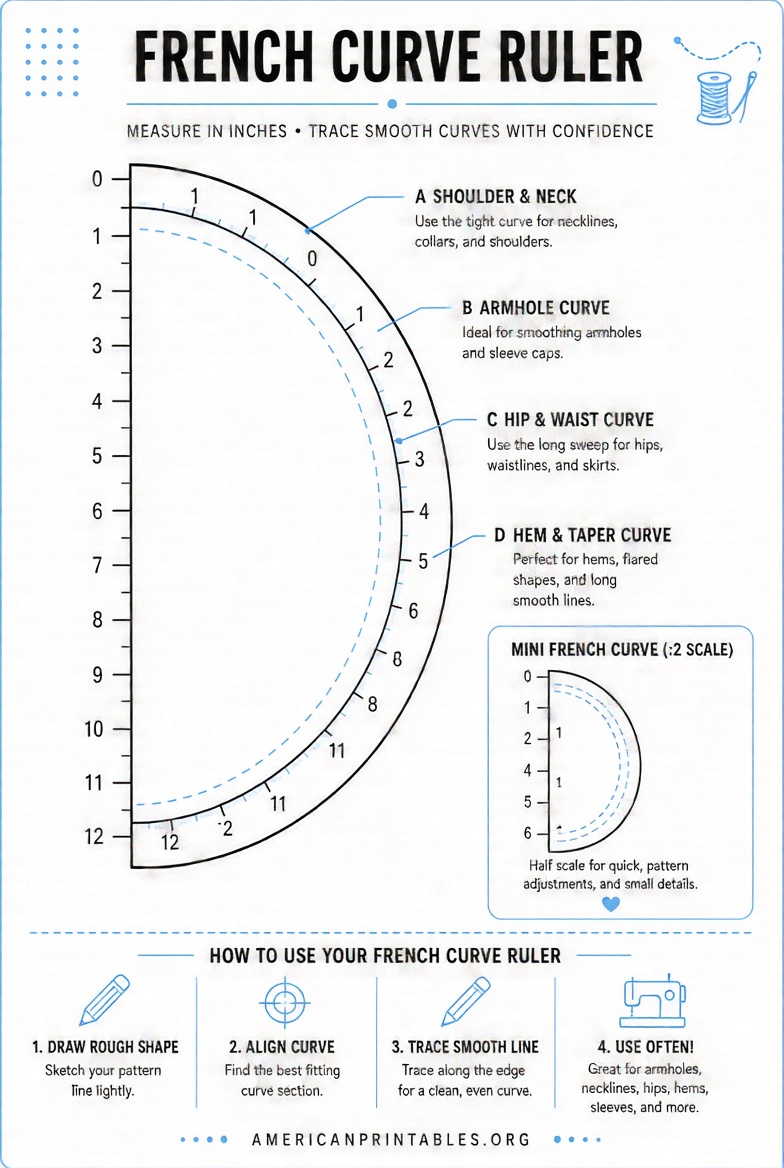 Free Printable French Curve Ruler PDFs (2)