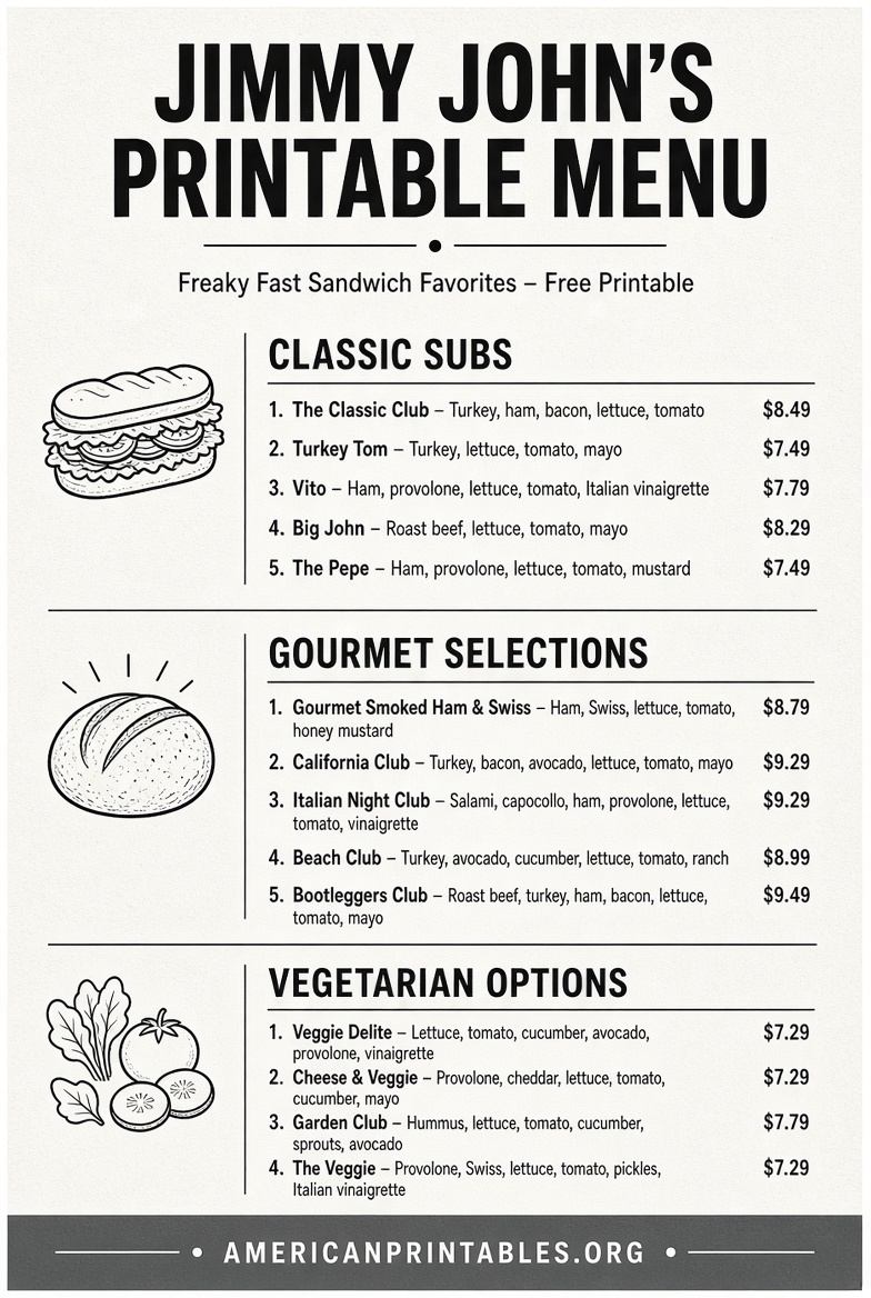 Free Printable Jimmy Johns Menu PDF 2026 (1)