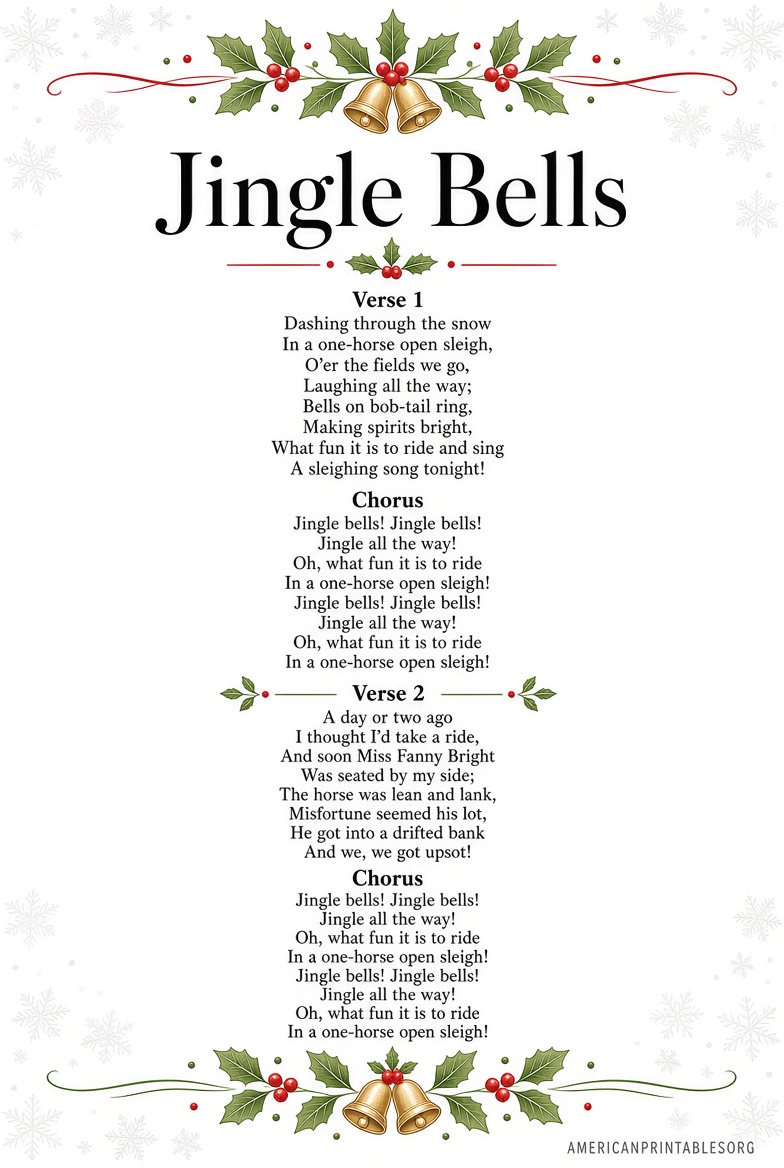 Free Printable Jingle Bells Lyrics PDF (1)