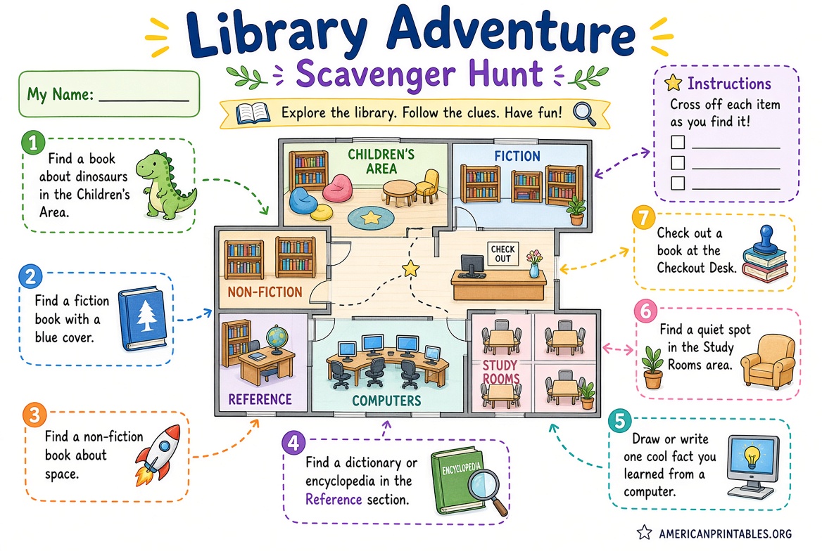 Free Printable Library Scavenger Hunt for Kids (2)