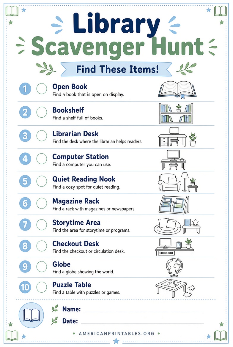 Free Printable Library Scavenger Hunt for Kids (3)