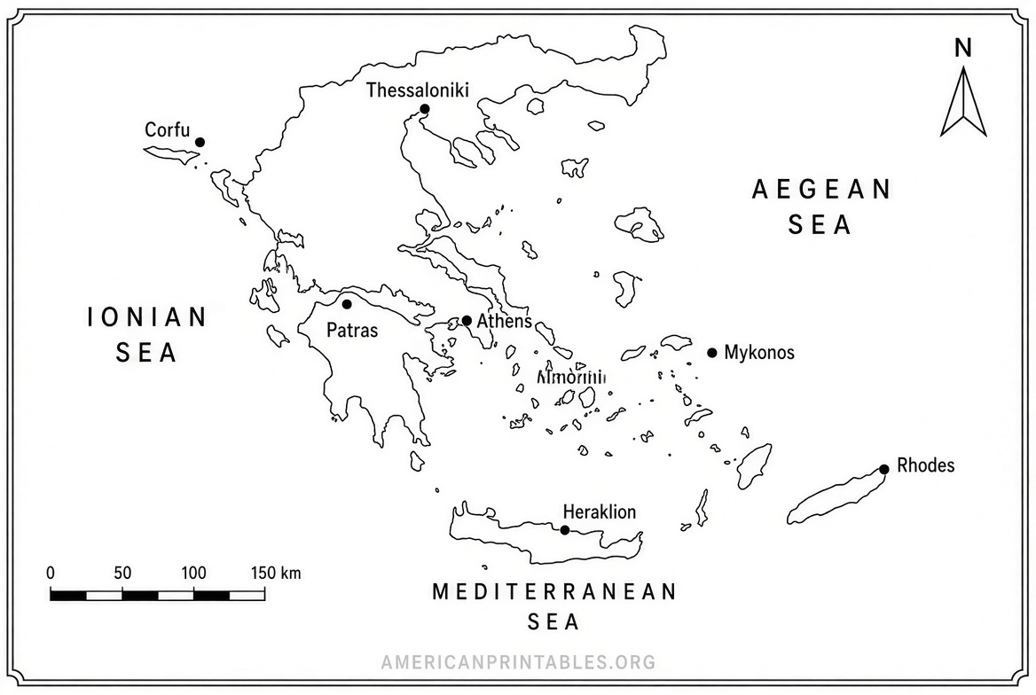 Free Printable Map of Greece PDF Downloads (1)