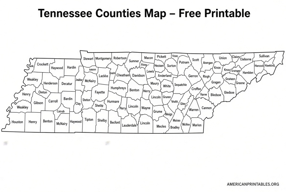 Free Printable Map of Tennessee Counties (1)