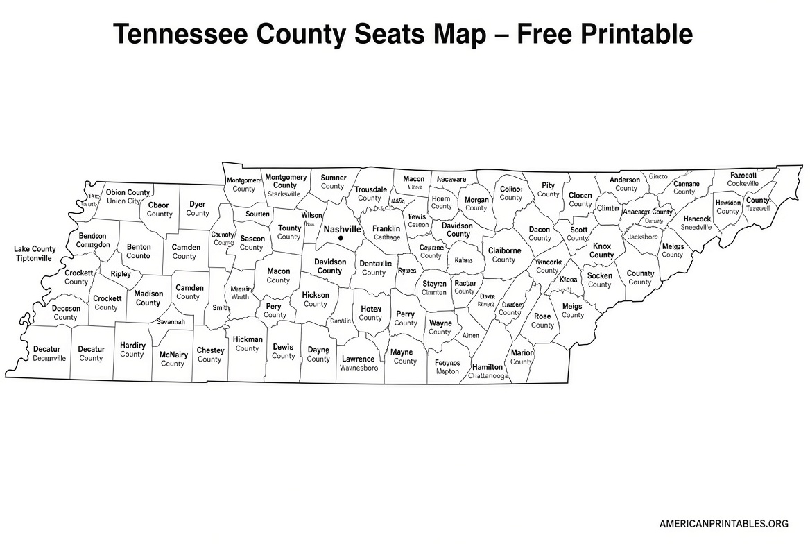 Free Printable Map of Tennessee Counties (2)