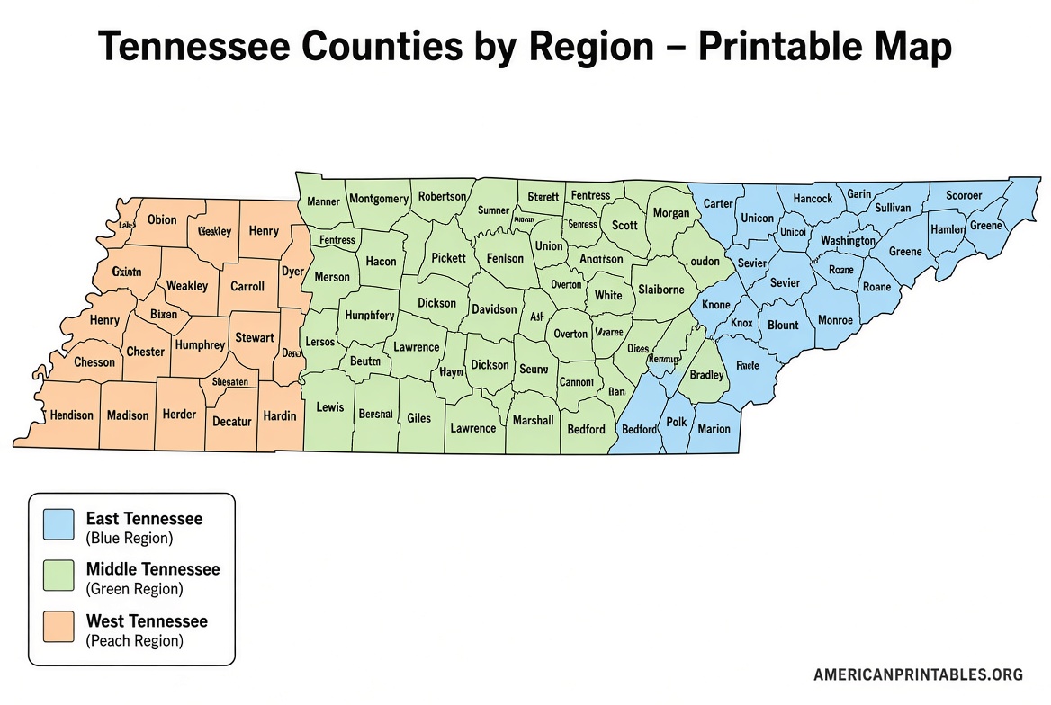 Free Printable Map of Tennessee Counties (4)