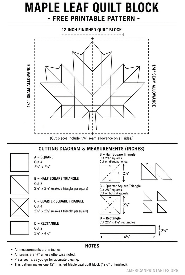 Free Printable Maple Leaf Quilt Pattern Guide (4)