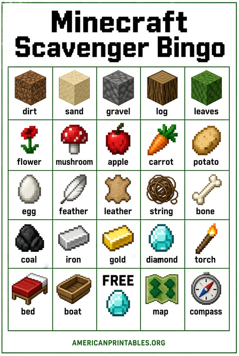 Free Printable Minecraft Scavenger Hunt for Kids (2)