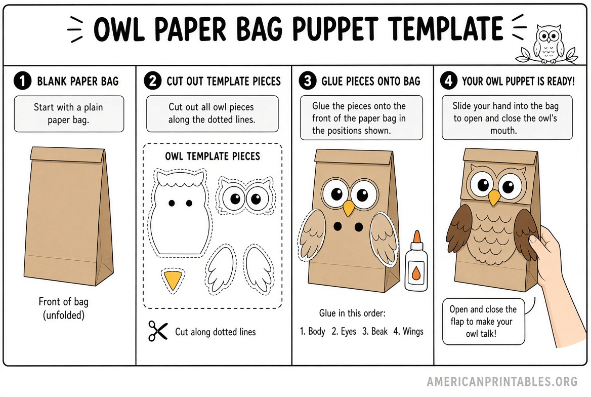 Free Printable Owl Paper Bag Puppet Template (3)