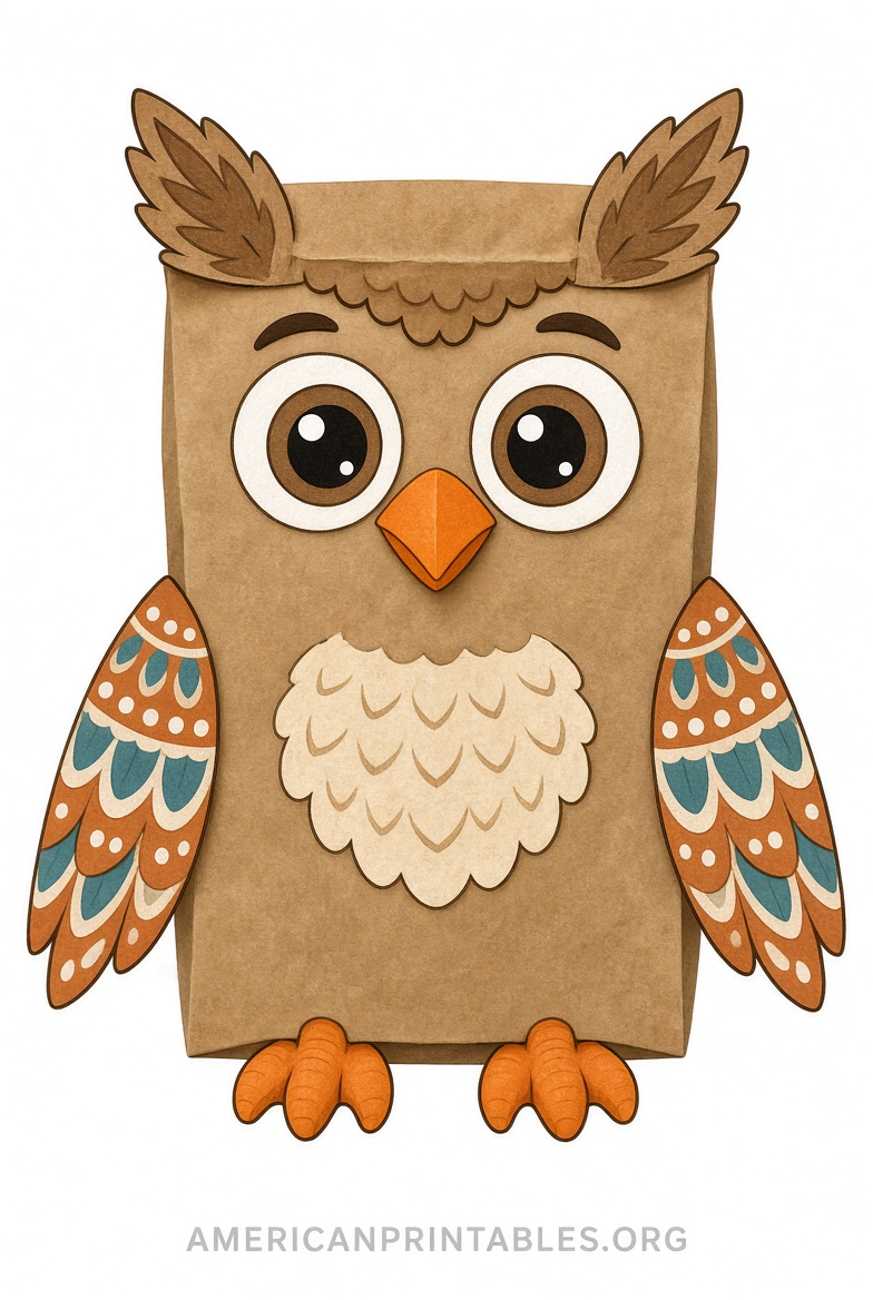 Free Printable Owl Paper Bag Puppet Template (4)