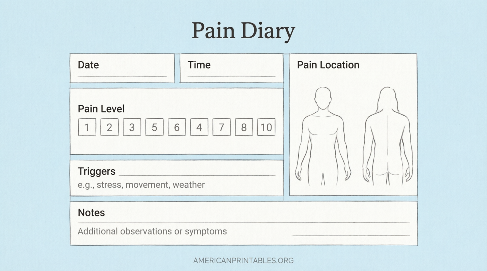 Free Printable Pain Diary Template (Daily Tracker) (1)