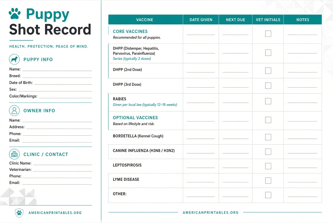 Free Printable Puppy Shot Record Template (2)