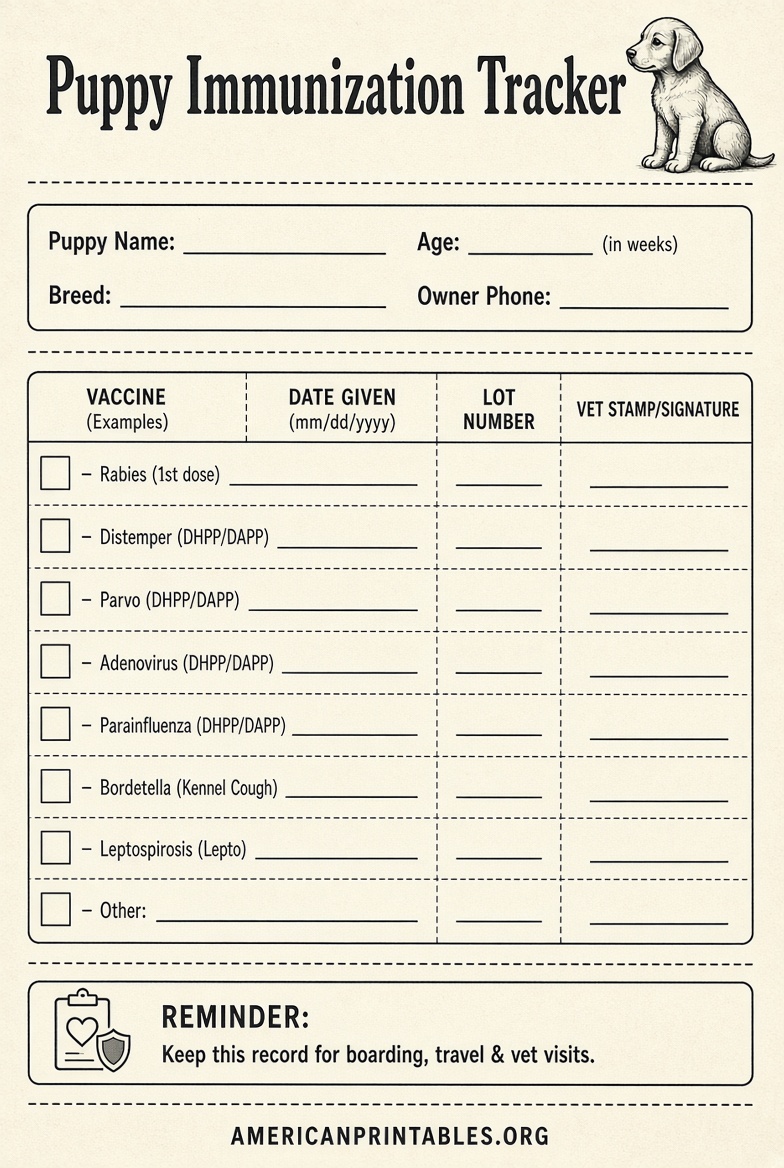 Free Printable Puppy Shot Record Template (3)