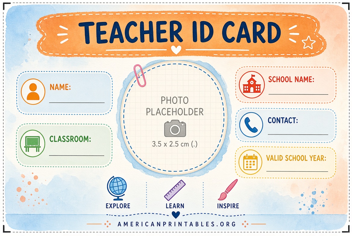Free Printable Teacher ID Card Templates (USA) (2)