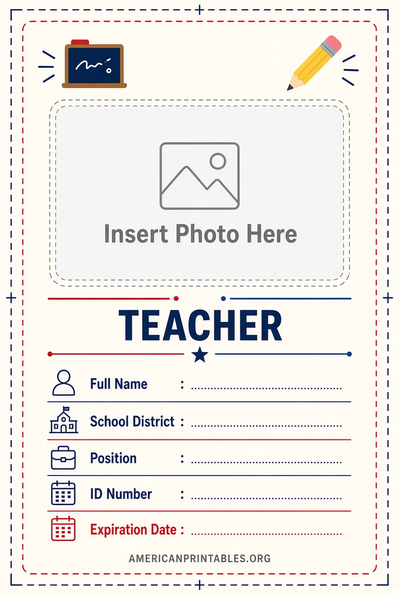 Free Printable Teacher ID Card Templates (USA) (4)