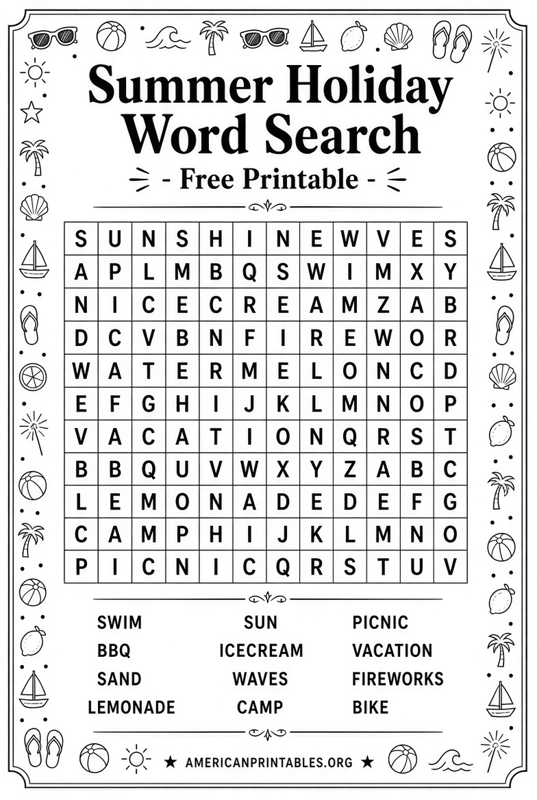 Free Summer Holiday Word Search Printables (2)